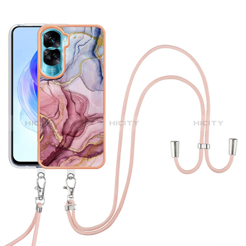 Coque Silicone Motif Fantaisie Souple Couleur Unie Etui Housse avec Laniere Strap YB7 pour Huawei Honor 90 Lite 5G Plus