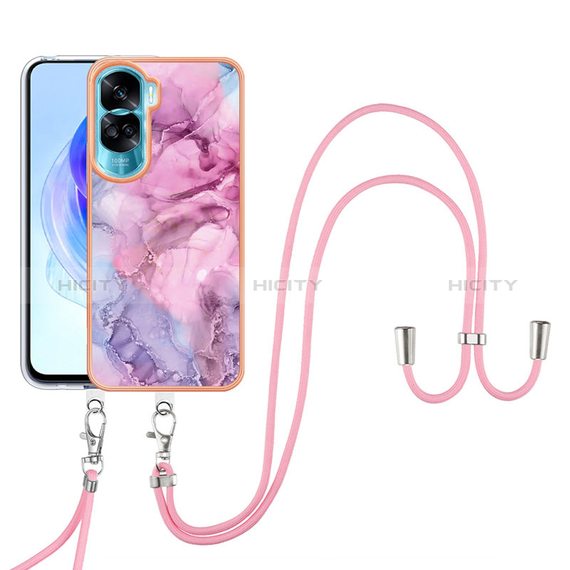 Coque Silicone Motif Fantaisie Souple Couleur Unie Etui Housse avec Laniere Strap YB7 pour Huawei Honor 90 Lite 5G Plus