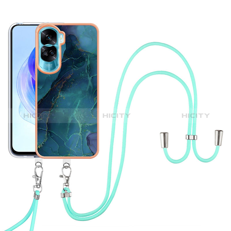 Coque Silicone Motif Fantaisie Souple Couleur Unie Etui Housse avec Laniere Strap YB7 pour Huawei Honor 90 Lite 5G Plus