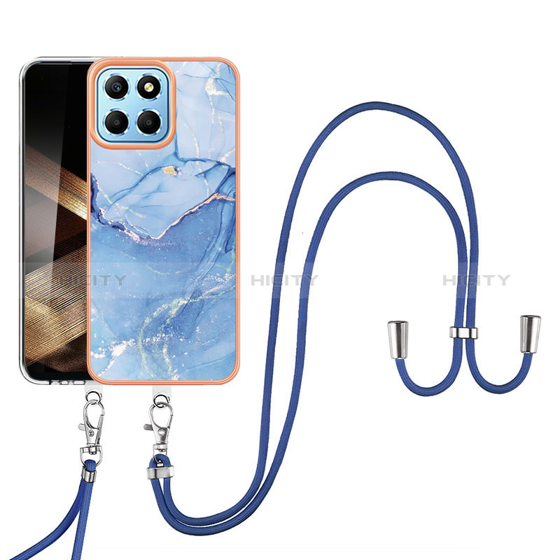 Coque Silicone Motif Fantaisie Souple Couleur Unie Etui Housse avec Laniere Strap YB7 pour Huawei Honor X8b Bleu Plus