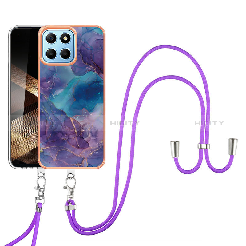 Coque Silicone Motif Fantaisie Souple Couleur Unie Etui Housse avec Laniere Strap YB7 pour Huawei Honor X8b Plus