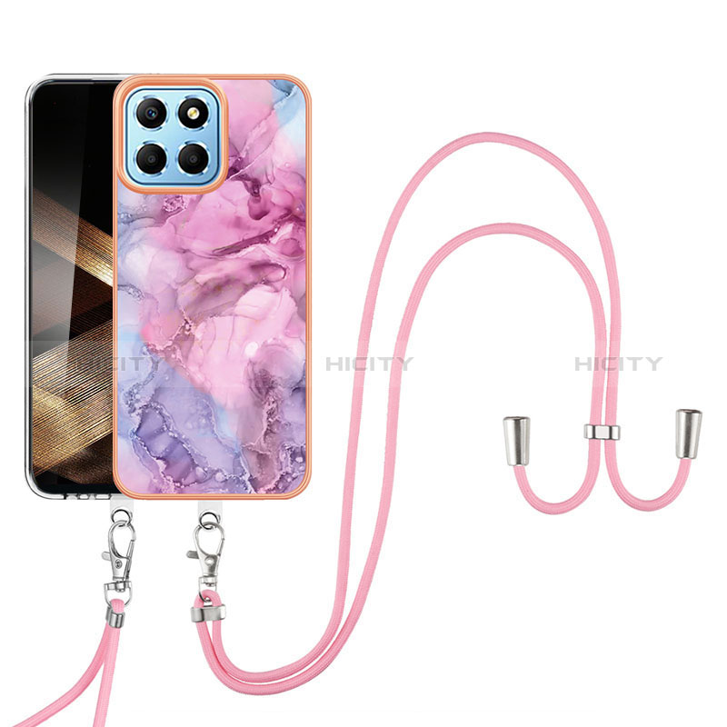 Coque Silicone Motif Fantaisie Souple Couleur Unie Etui Housse avec Laniere Strap YB7 pour Huawei Honor X8b Rose Plus