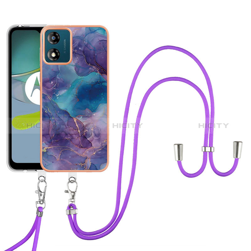 Coque Silicone Motif Fantaisie Souple Couleur Unie Etui Housse avec Laniere Strap YB7 pour Motorola Moto E13 Plus