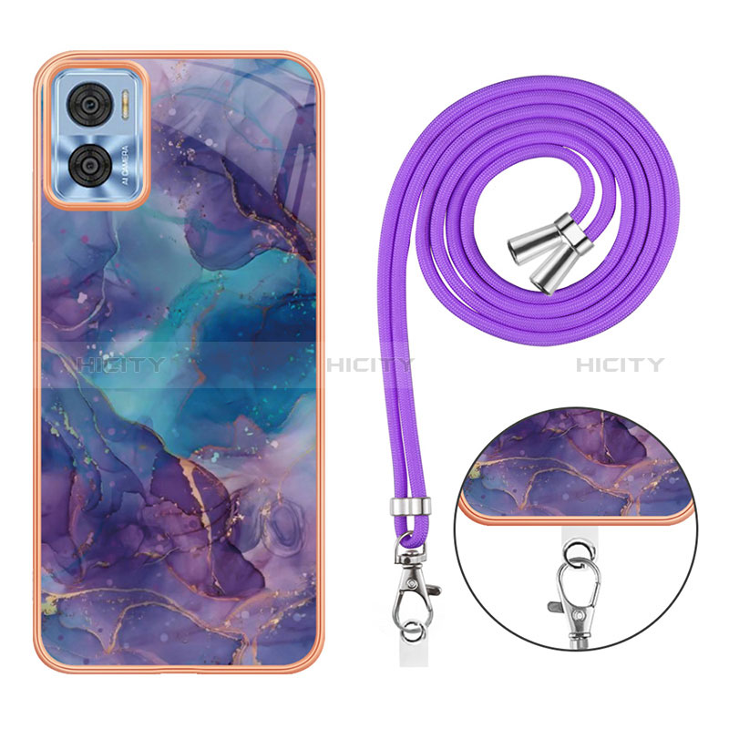 Coque Silicone Motif Fantaisie Souple Couleur Unie Etui Housse avec Laniere Strap YB7 pour Motorola Moto E22 Plus