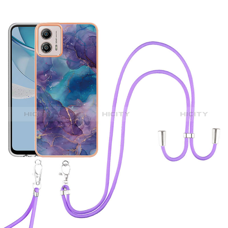 Coque Silicone Motif Fantaisie Souple Couleur Unie Etui Housse avec Laniere Strap YB7 pour Motorola Moto G53 5G Violet Plus