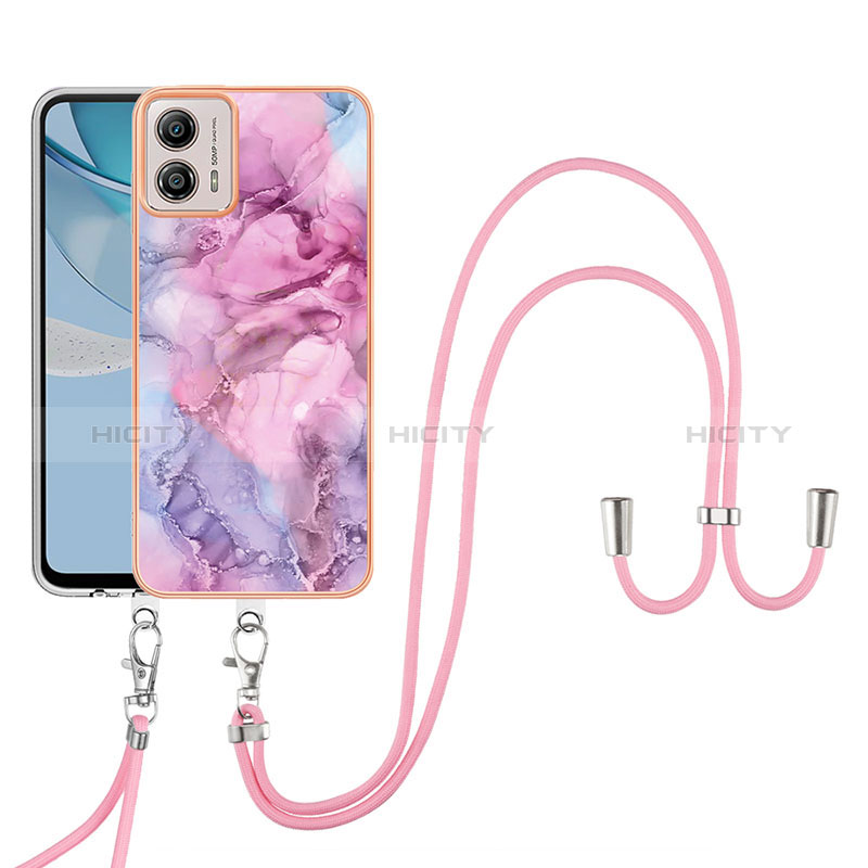 Coque Silicone Motif Fantaisie Souple Couleur Unie Etui Housse avec Laniere Strap YB7 pour Motorola Moto G53y 5G Violet Clair Plus