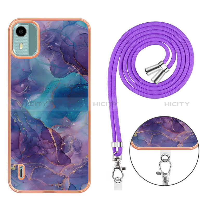 Coque Silicone Motif Fantaisie Souple Couleur Unie Etui Housse avec Laniere Strap YB7 pour Nokia C12 Plus