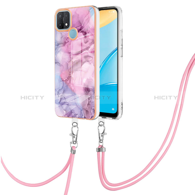 Coque Silicone Motif Fantaisie Souple Couleur Unie Etui Housse avec Laniere Strap YB7 pour Oppo A15 Plus