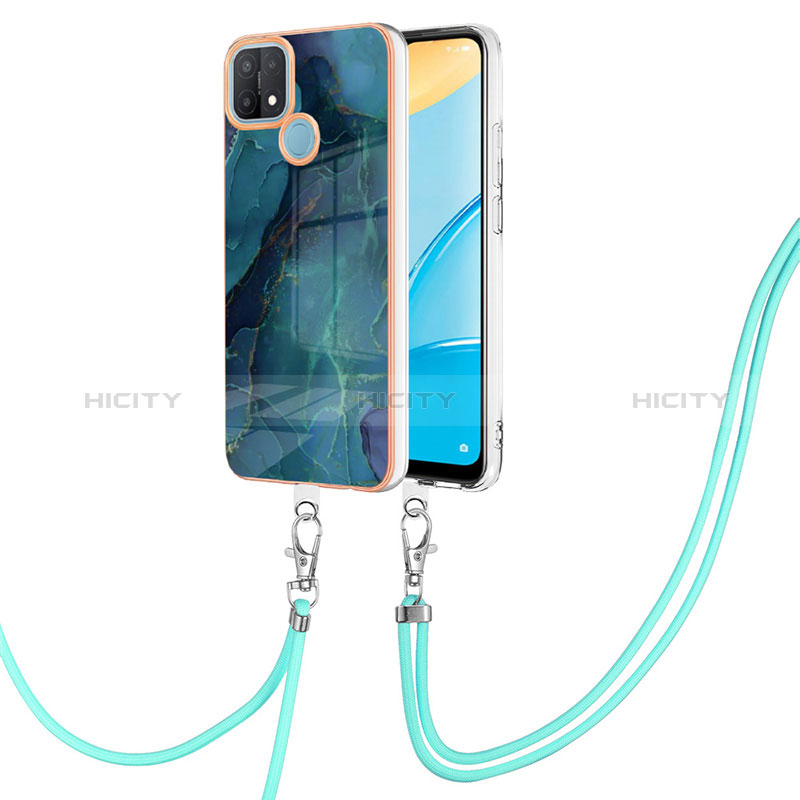 Coque Silicone Motif Fantaisie Souple Couleur Unie Etui Housse avec Laniere Strap YB7 pour Oppo A15 Plus