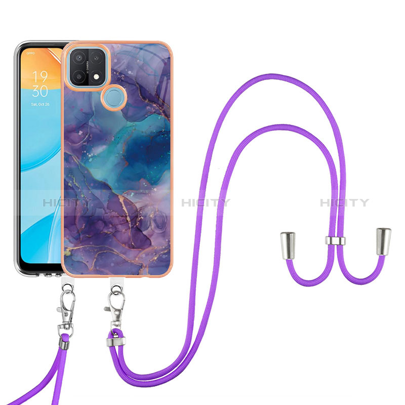 Coque Silicone Motif Fantaisie Souple Couleur Unie Etui Housse avec Laniere Strap YB7 pour Oppo A15 Plus