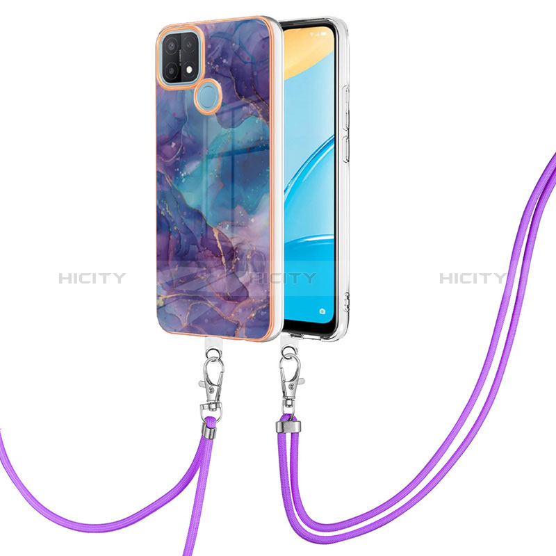 Coque Silicone Motif Fantaisie Souple Couleur Unie Etui Housse avec Laniere Strap YB7 pour Oppo A35 Violet Plus