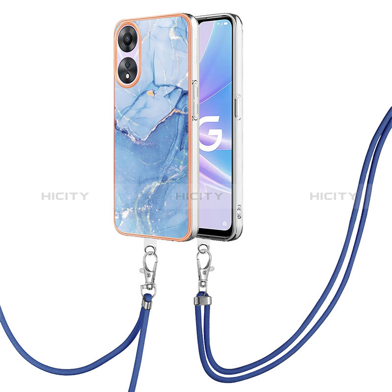 Coque Silicone Motif Fantaisie Souple Couleur Unie Etui Housse avec Laniere Strap YB7 pour Oppo A78 5G Bleu Plus