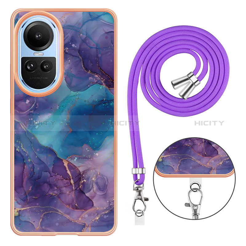 Coque Silicone Motif Fantaisie Souple Couleur Unie Etui Housse avec Laniere Strap YB7 pour Oppo Reno10 5G Plus