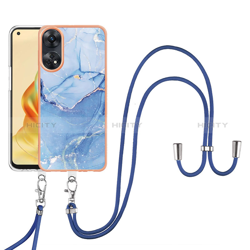 Coque Silicone Motif Fantaisie Souple Couleur Unie Etui Housse avec Laniere Strap YB7 pour Oppo Reno8 T 4G Bleu Plus