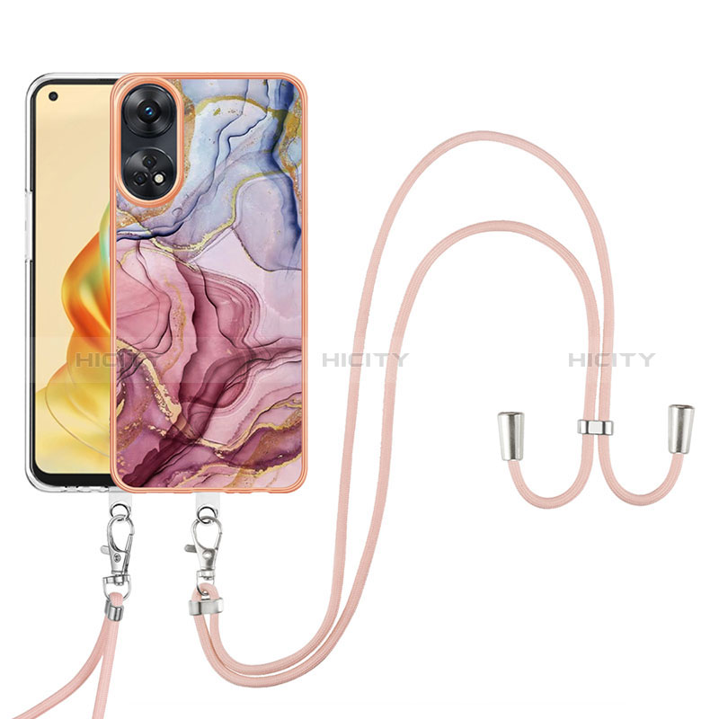 Coque Silicone Motif Fantaisie Souple Couleur Unie Etui Housse avec Laniere Strap YB7 pour Oppo Reno8 T 4G Plus