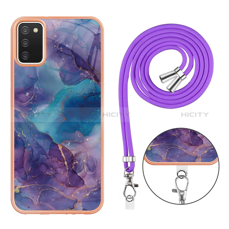 Coque Silicone Motif Fantaisie Souple Couleur Unie Etui Housse avec Laniere Strap YB7 pour Samsung Galaxy A03s Plus