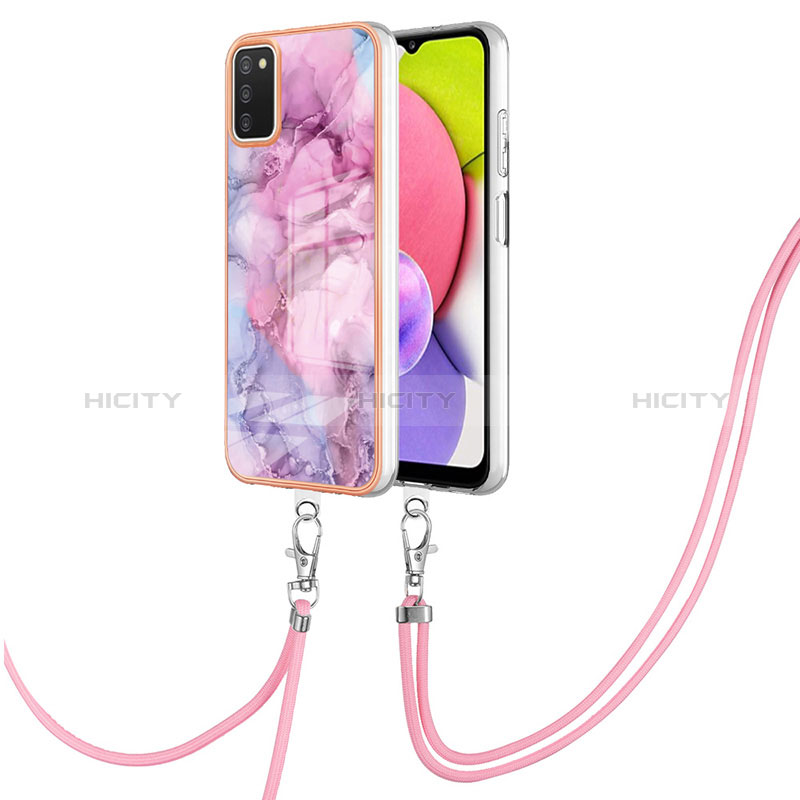 Coque Silicone Motif Fantaisie Souple Couleur Unie Etui Housse avec Laniere Strap YB7 pour Samsung Galaxy A03s Plus