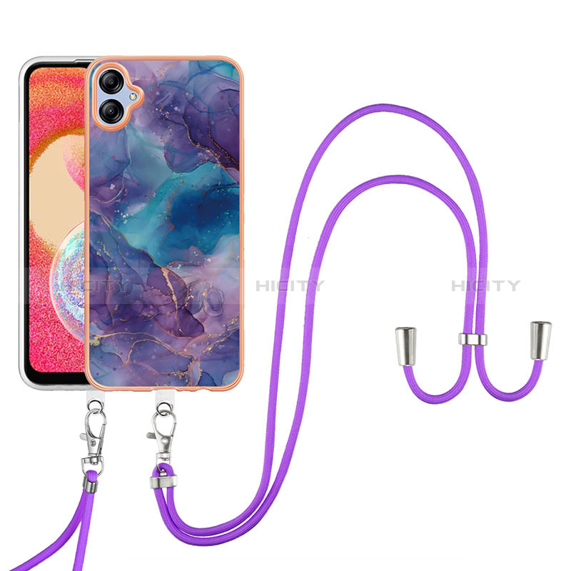 Coque Silicone Motif Fantaisie Souple Couleur Unie Etui Housse avec Laniere Strap YB7 pour Samsung Galaxy A04 4G Violet Plus