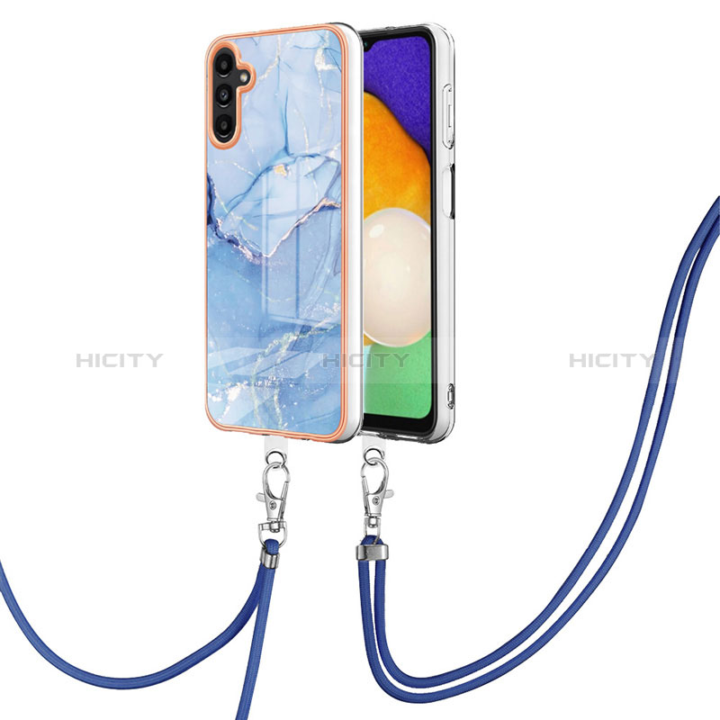 Coque Silicone Motif Fantaisie Souple Couleur Unie Etui Housse avec Laniere Strap YB7 pour Samsung Galaxy A04s Bleu Plus