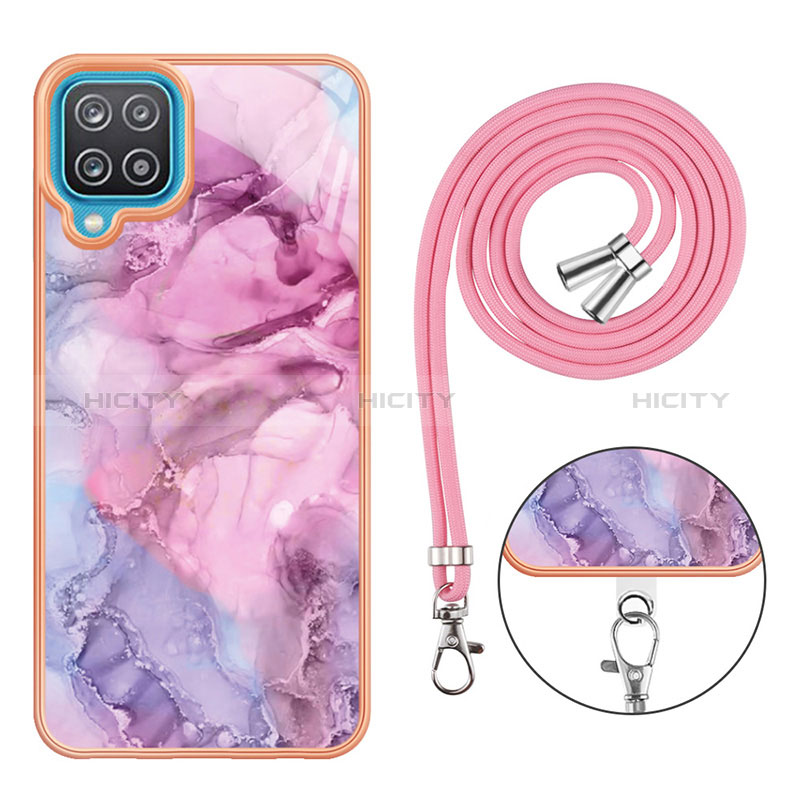 Coque Silicone Motif Fantaisie Souple Couleur Unie Etui Housse avec Laniere Strap YB7 pour Samsung Galaxy A12 5G Plus