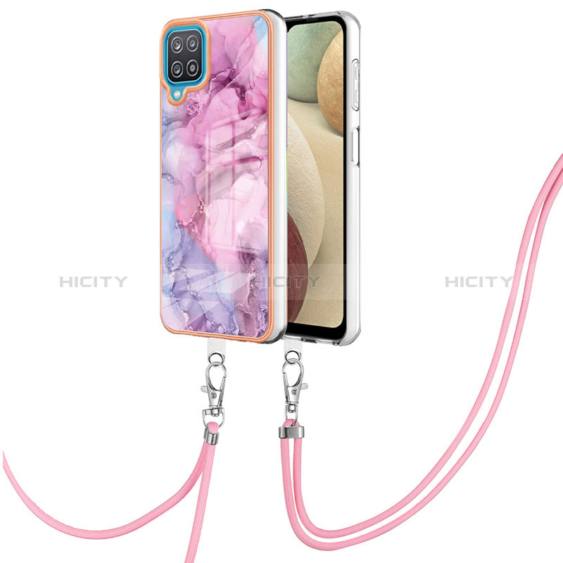 Coque Silicone Motif Fantaisie Souple Couleur Unie Etui Housse avec Laniere Strap YB7 pour Samsung Galaxy A12 5G Plus