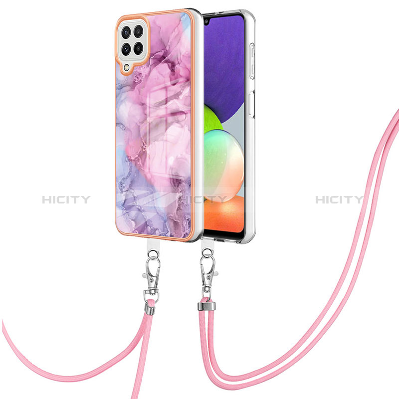 Coque Silicone Motif Fantaisie Souple Couleur Unie Etui Housse avec Laniere Strap YB7 pour Samsung Galaxy A22 4G Violet Clair Plus