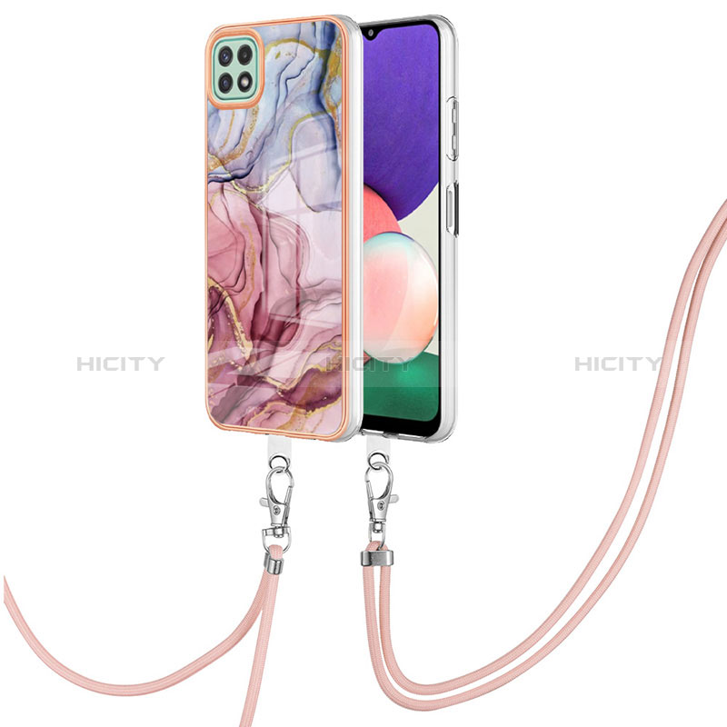 Coque Silicone Motif Fantaisie Souple Couleur Unie Etui Housse avec Laniere Strap YB7 pour Samsung Galaxy A22 5G Mixte Plus