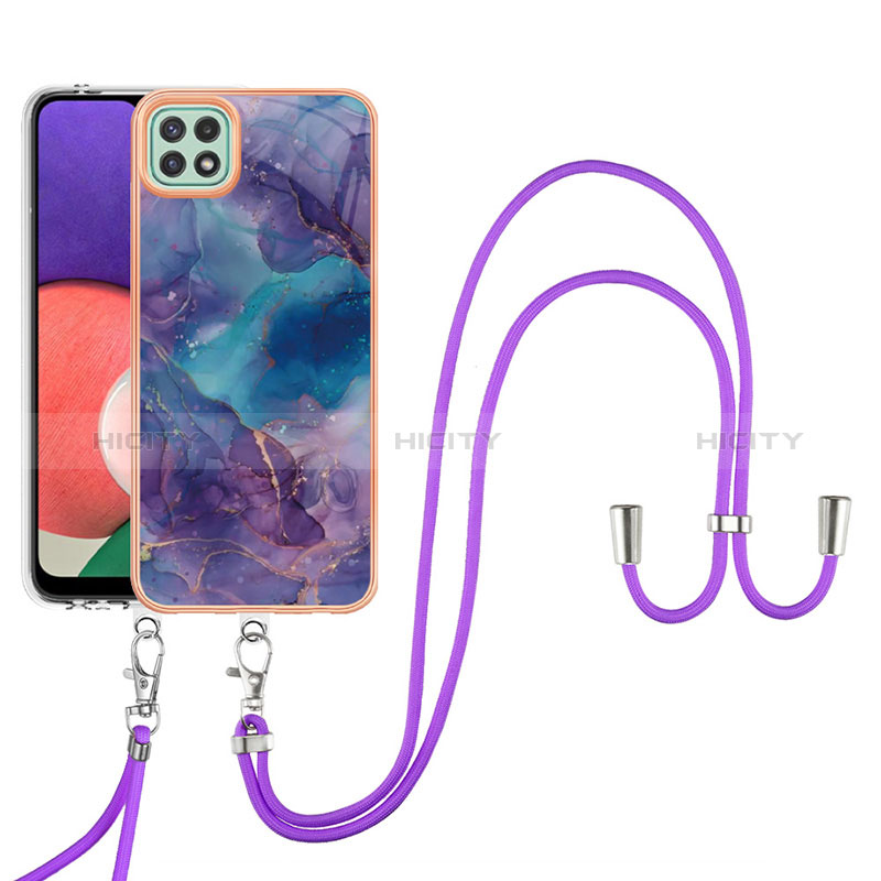 Coque Silicone Motif Fantaisie Souple Couleur Unie Etui Housse avec Laniere Strap YB7 pour Samsung Galaxy A22 5G Plus