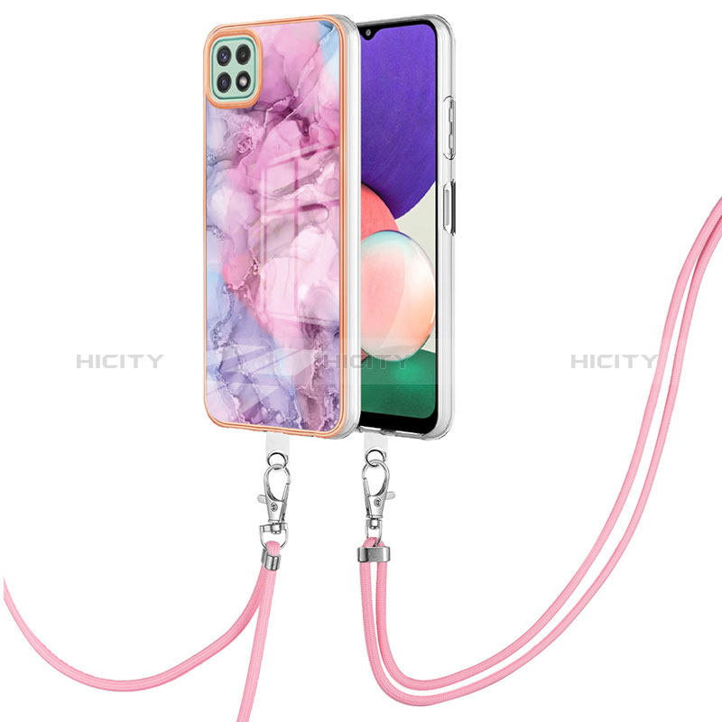 Coque Silicone Motif Fantaisie Souple Couleur Unie Etui Housse avec Laniere Strap YB7 pour Samsung Galaxy A22 5G Violet Clair Plus