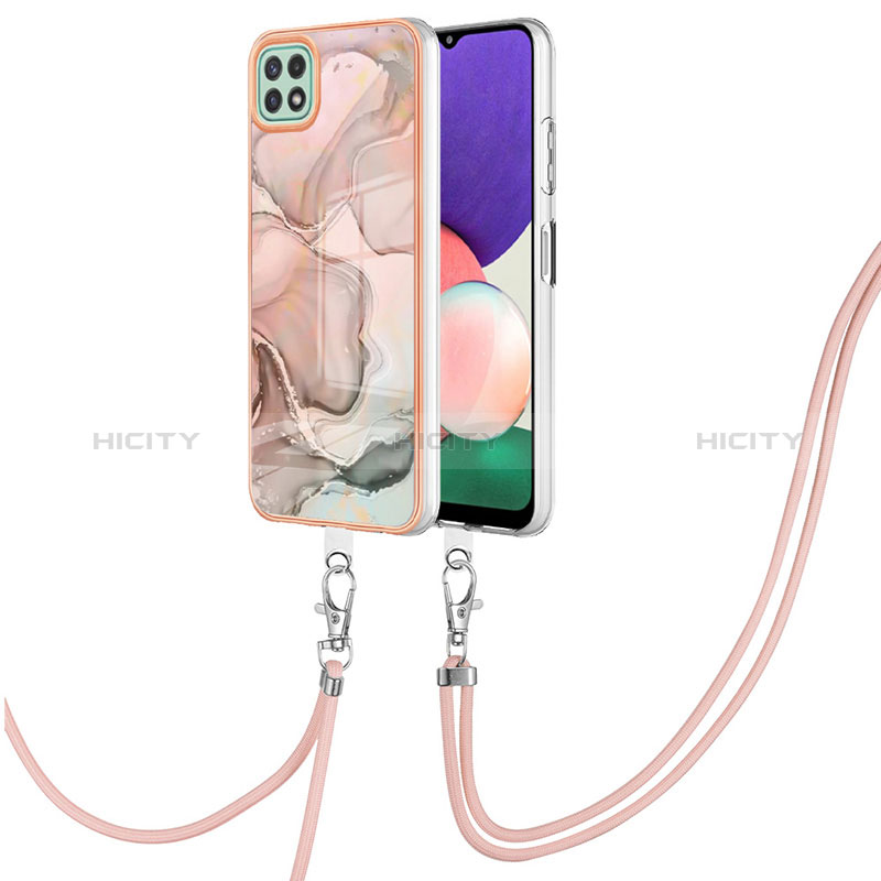 Coque Silicone Motif Fantaisie Souple Couleur Unie Etui Housse avec Laniere Strap YB7 pour Samsung Galaxy A22s 5G Rose Plus