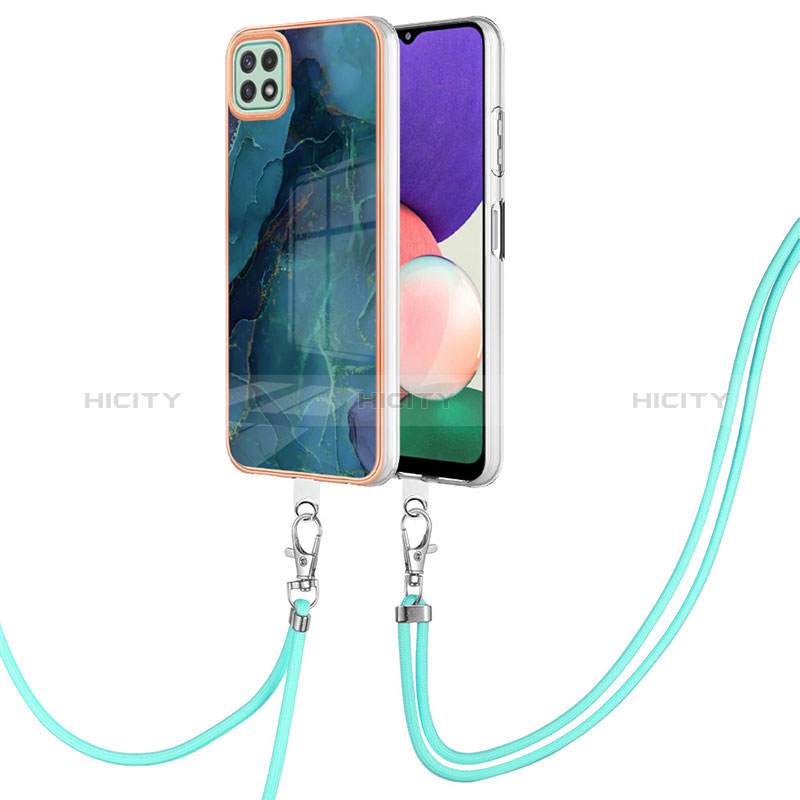 Coque Silicone Motif Fantaisie Souple Couleur Unie Etui Housse avec Laniere Strap YB7 pour Samsung Galaxy A22s 5G Vert Plus