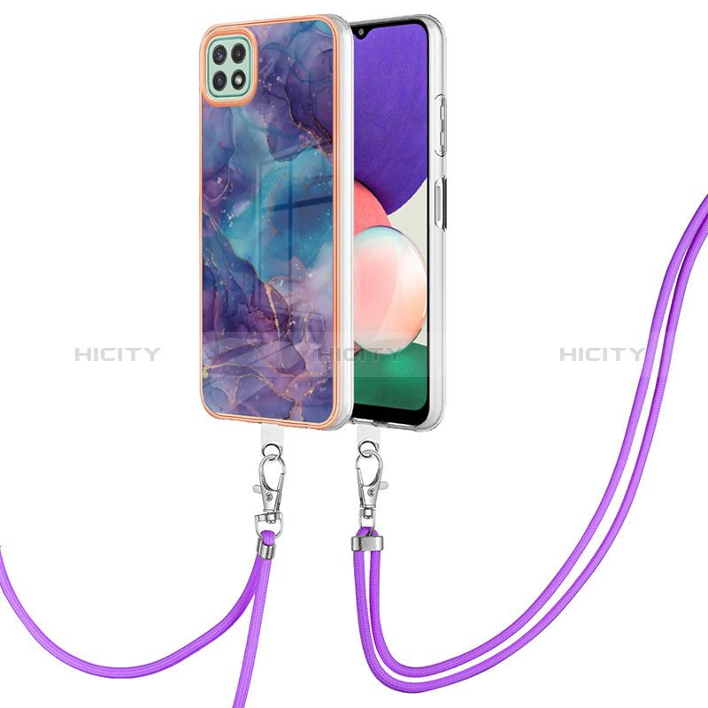 Coque Silicone Motif Fantaisie Souple Couleur Unie Etui Housse avec Laniere Strap YB7 pour Samsung Galaxy A22s 5G Violet Plus