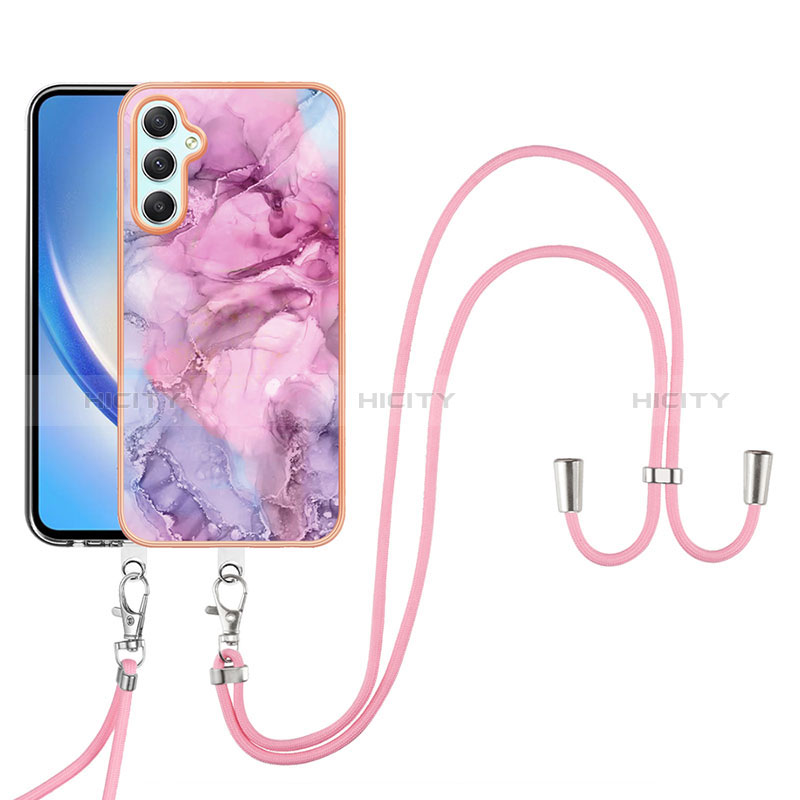 Coque Silicone Motif Fantaisie Souple Couleur Unie Etui Housse avec Laniere Strap YB7 pour Samsung Galaxy A24 4G Plus