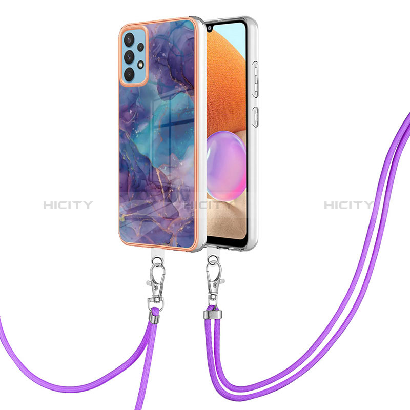 Coque Silicone Motif Fantaisie Souple Couleur Unie Etui Housse avec Laniere Strap YB7 pour Samsung Galaxy A32 4G Violet Plus