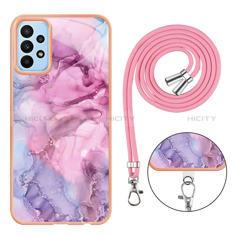 Coque Silicone Motif Fantaisie Souple Couleur Unie Etui Housse avec Laniere Strap YB7 pour Samsung Galaxy A32 5G Plus