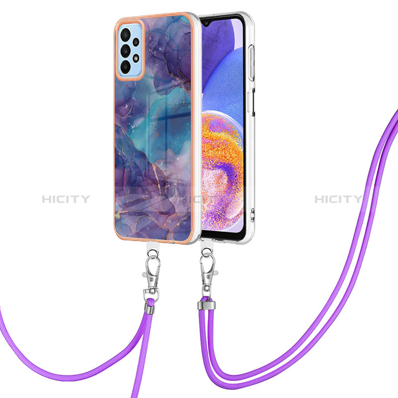 Coque Silicone Motif Fantaisie Souple Couleur Unie Etui Housse avec Laniere Strap YB7 pour Samsung Galaxy A32 5G Violet Plus