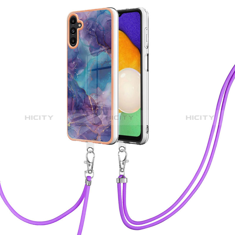 Coque Silicone Motif Fantaisie Souple Couleur Unie Etui Housse avec Laniere Strap YB7 pour Samsung Galaxy A54 5G Violet Plus