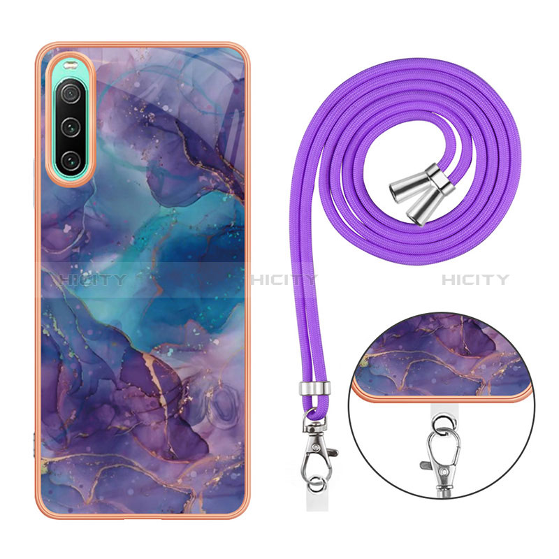 Coque Silicone Motif Fantaisie Souple Couleur Unie Etui Housse avec Laniere Strap YB7 pour Sony Xperia 10 IV Plus