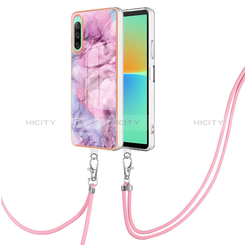 Coque Silicone Motif Fantaisie Souple Couleur Unie Etui Housse avec Laniere Strap YB7 pour Sony Xperia 10 IV Plus