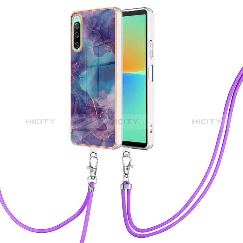 Coque Silicone Motif Fantaisie Souple Couleur Unie Etui Housse avec Laniere Strap YB7 pour Sony Xperia 10 IV Plus