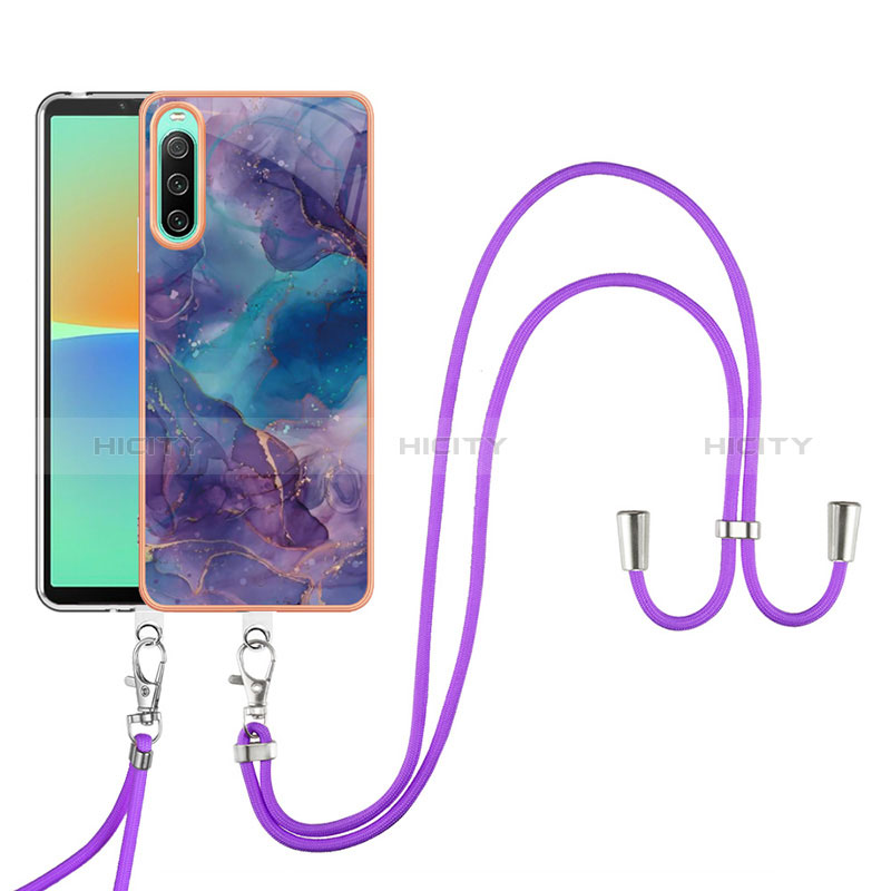 Coque Silicone Motif Fantaisie Souple Couleur Unie Etui Housse avec Laniere Strap YB7 pour Sony Xperia 10 IV Plus