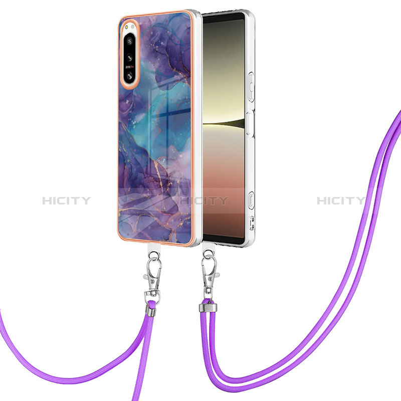 Coque Silicone Motif Fantaisie Souple Couleur Unie Etui Housse avec Laniere Strap YB7 pour Sony Xperia 5 IV Violet Plus