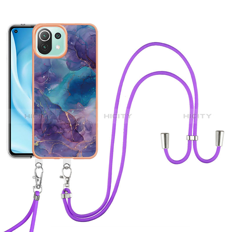 Coque Silicone Motif Fantaisie Souple Couleur Unie Etui Housse avec Laniere Strap YB7 pour Xiaomi Mi 11 Lite 4G Plus