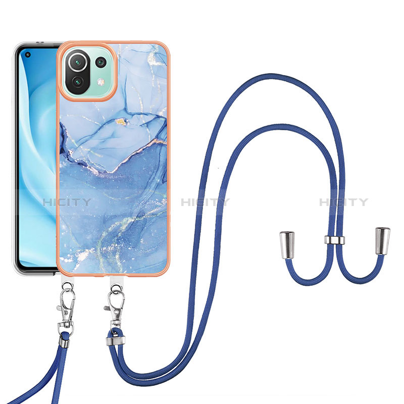 Coque Silicone Motif Fantaisie Souple Couleur Unie Etui Housse avec Laniere Strap YB7 pour Xiaomi Mi 11 Lite 5G Bleu Plus