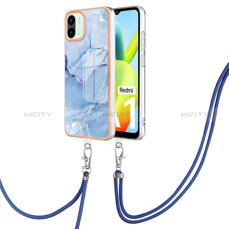 Coque Silicone Motif Fantaisie Souple Couleur Unie Etui Housse avec Laniere Strap YB7 pour Xiaomi Poco C50 Bleu Plus