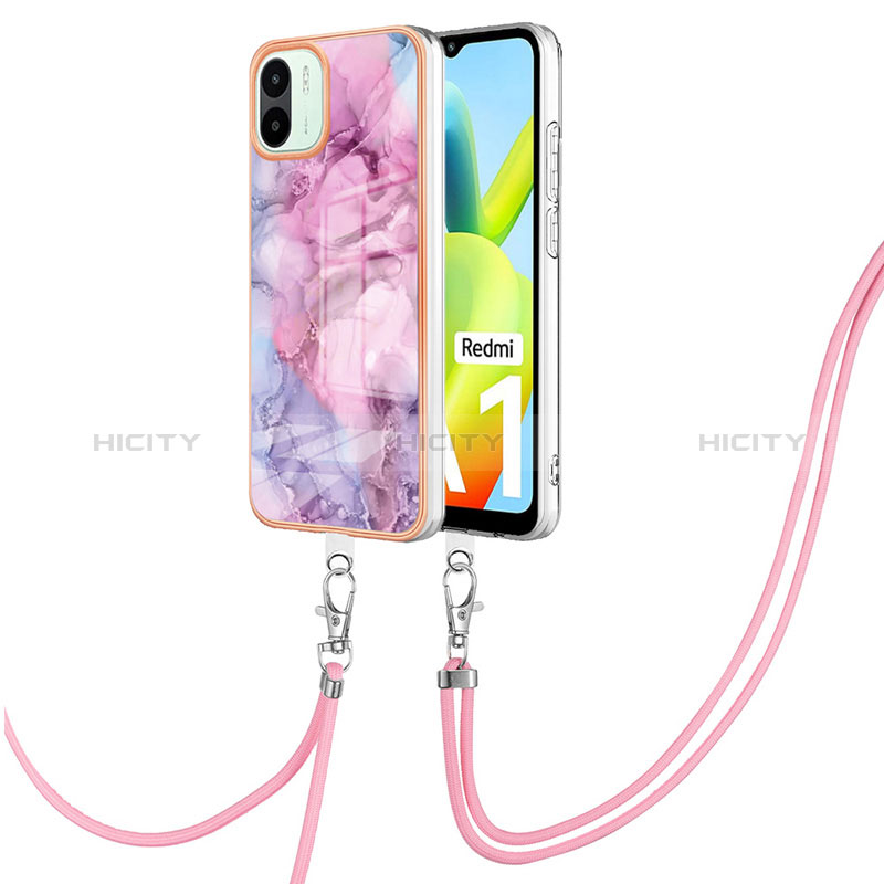 Coque Silicone Motif Fantaisie Souple Couleur Unie Etui Housse avec Laniere Strap YB7 pour Xiaomi Poco C50 Violet Clair Plus