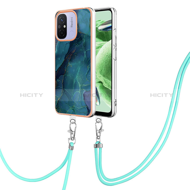 Coque Silicone Motif Fantaisie Souple Couleur Unie Etui Housse avec Laniere Strap YB7 pour Xiaomi Poco C55 Vert Plus