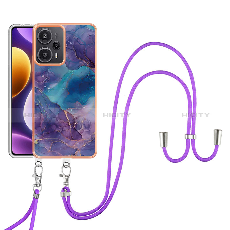 Coque Silicone Motif Fantaisie Souple Couleur Unie Etui Housse avec Laniere Strap YB7 pour Xiaomi Poco F5 5G Violet Plus