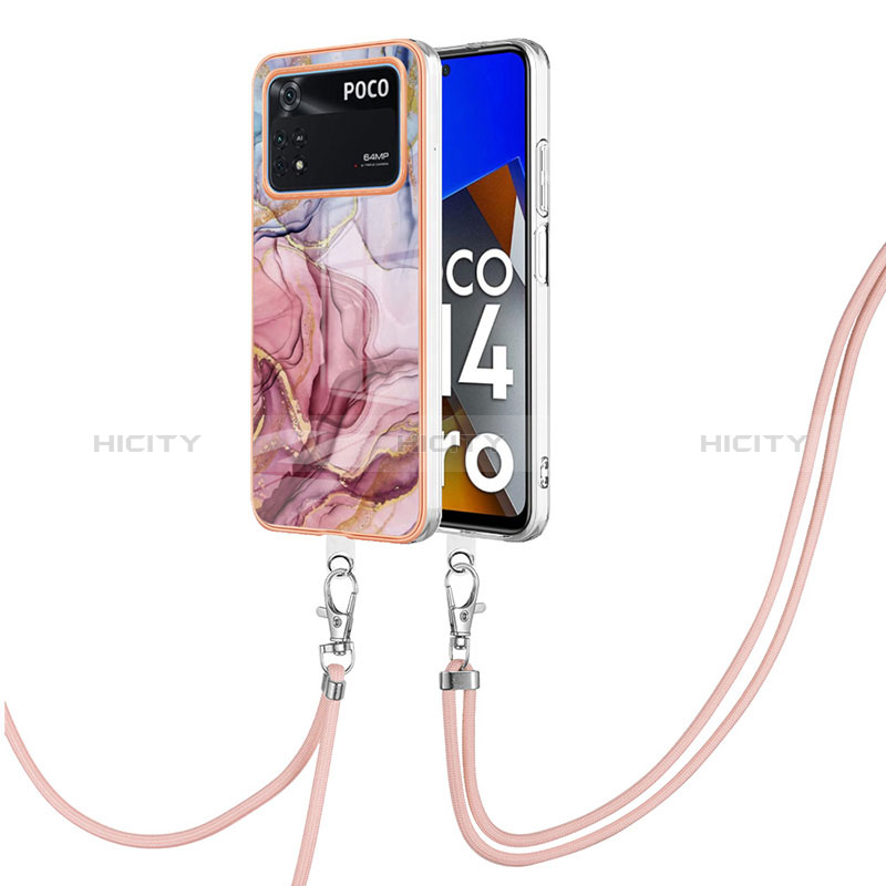 Coque Silicone Motif Fantaisie Souple Couleur Unie Etui Housse avec Laniere Strap YB7 pour Xiaomi Poco M4 Pro 4G Mixte Plus