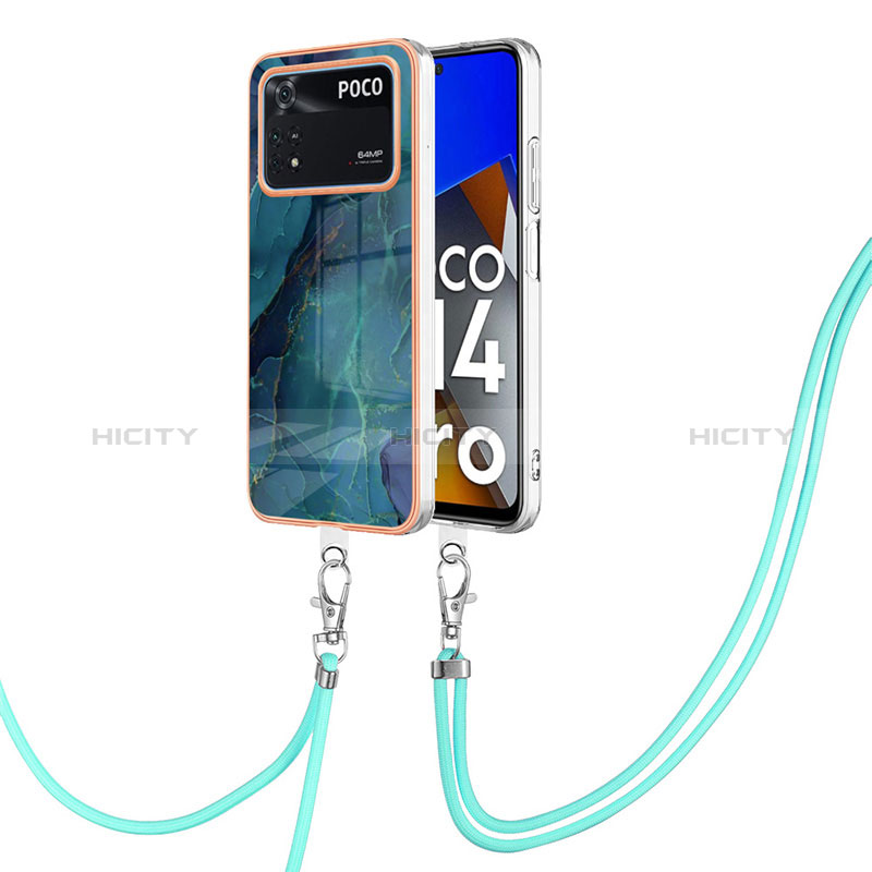 Coque Silicone Motif Fantaisie Souple Couleur Unie Etui Housse avec Laniere Strap YB7 pour Xiaomi Poco M4 Pro 4G Plus